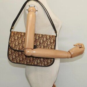Christian Dior Trotter Canvas Shoulder Bag Brown Gold Auth